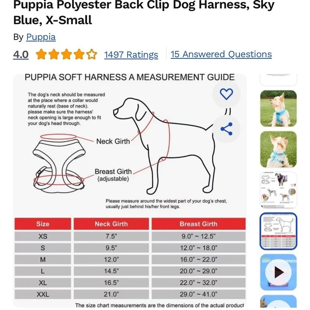 Puppia harness size